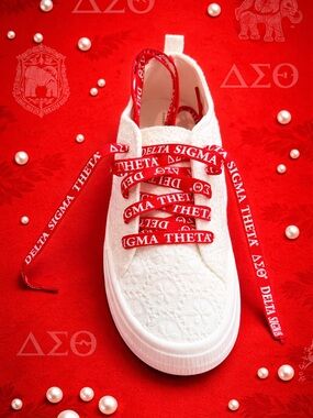 White Embroidered Slip-On Sneaker with Red Delta Sigma Theta Laces